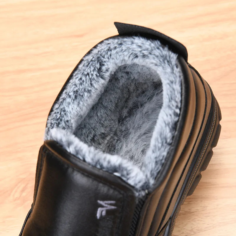 Herren Winterstiefel aus Leder – Wasserdicht & Rutschfest | Gefütterte Warme Baumwoll-Stiefeletten für Arbeit & Outdoor Kaufschwan®