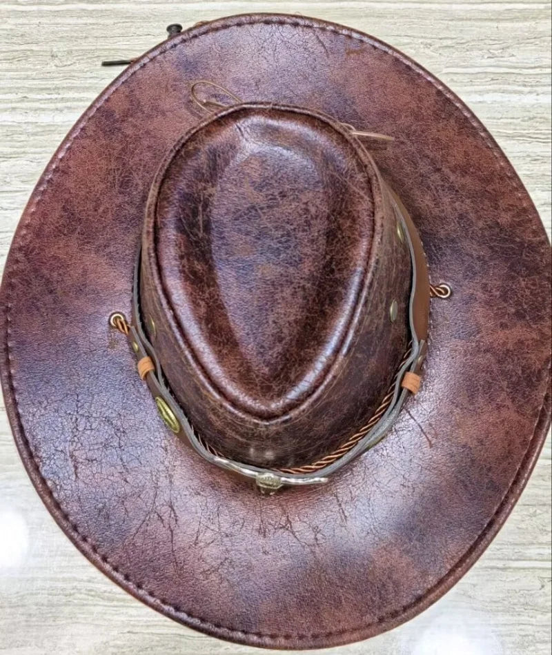 Kunstleder Western Cowboy Hut für Damen & Herren – Vintage Gentleman Dress Hat, Panama Cowgirl Jazz Cap, Klassischer Sombrero Kaufschwan®