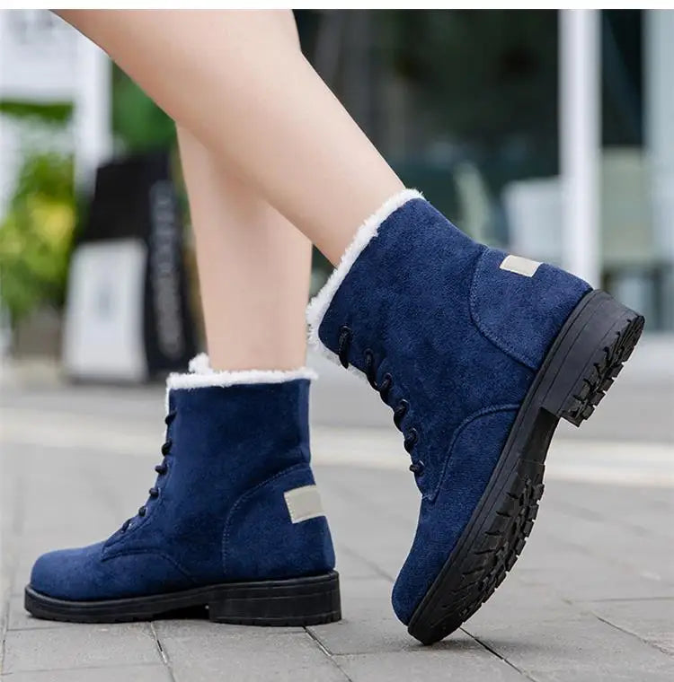 Damen Schneestiefel – Flache Plateau Winter Schuhe | Warme Kunstfell Gefütterte Plüsch Stiefel für Damen | Bequeme Winter Schuhe