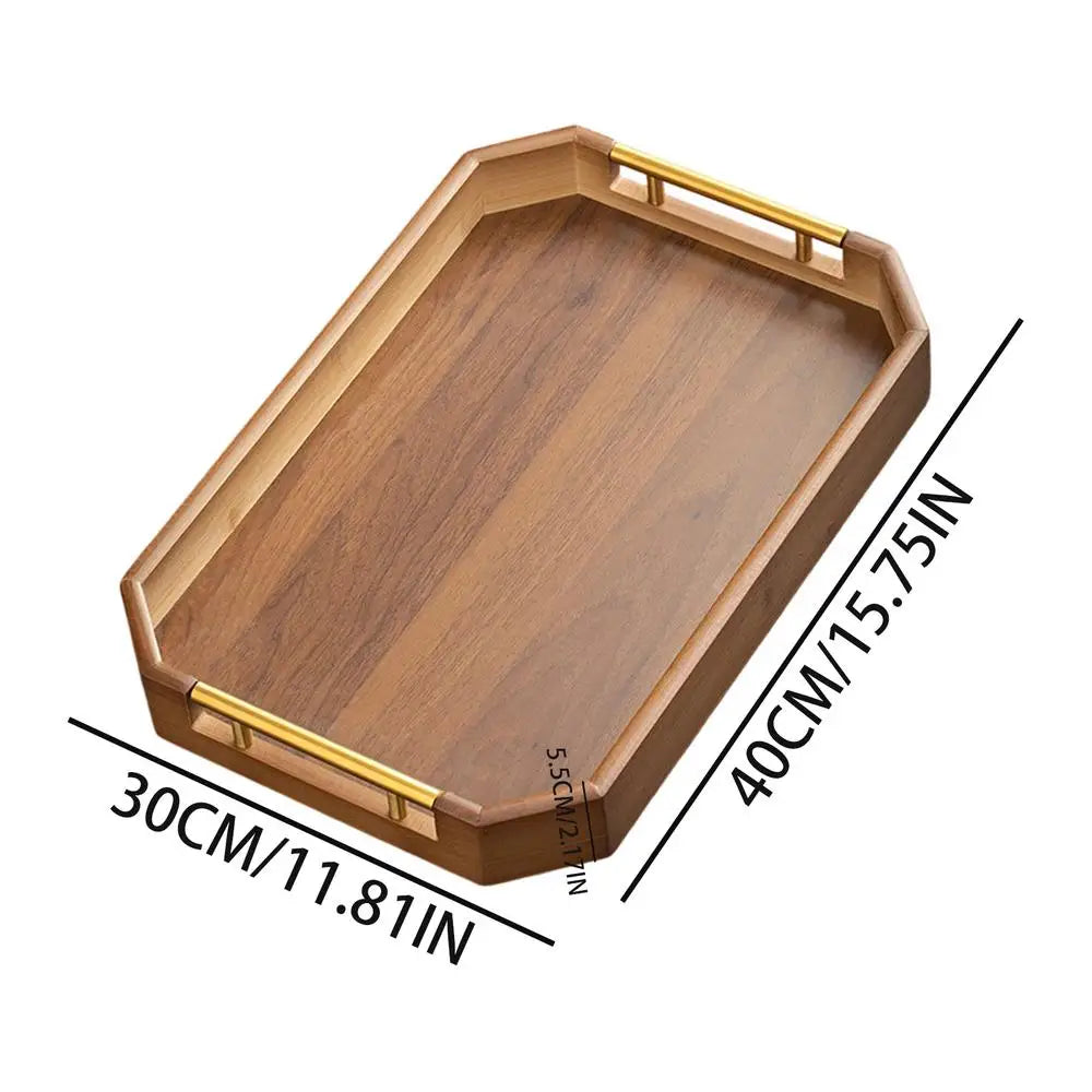 Achteckiges Holz-Serviertablett mit Griffen – Auslaufsicheres Frühstücks-im-Bett-Tablett für Couchtisch, Barwagen & Farmhouse-Deko