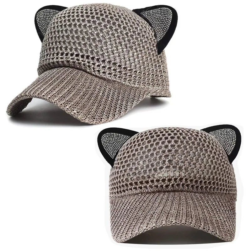 Sommer Damen Niedliche Katzenohren Mesh Baseballkappe | Verstellbarer Sonnenschutz Hut Kaufschwan®