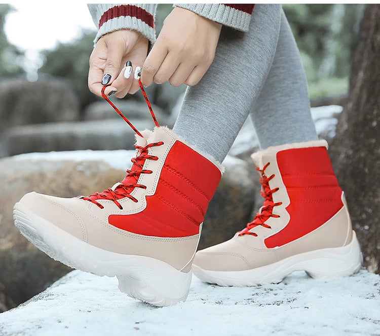 Damen Schneestiefel – Winter Plateau Schuhe | Warme Kunstfell Gefütterte Flache Stiefel für Damen | Bequeme Winter Schuhe