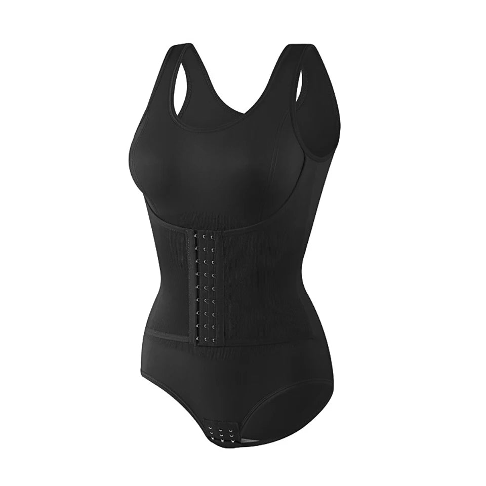 Damen Bodysuit Shapewear mit Reißverschluss & Gürtel – Figurformende Faja, Bauchweg Korsett & Taillentrainer Kaufschwan® Schwarz M