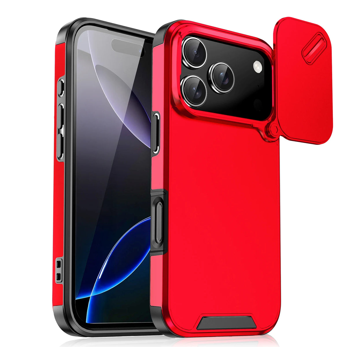 Matte Schlanke Schutzhülle für iPhone 18 Pro & iPhone 18 Pro Max – Fingerabdruckhemmend mit Verschiebbarem Staubschutz für die Kamera Kaufschwan® Rot iPhone 18 Pro