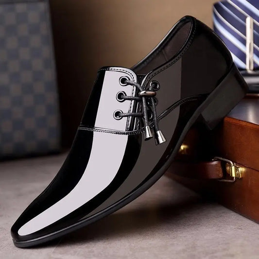 Herren Lackleder-Businessschuhe – Spitzes Design | Elegante Glanzschuhe für Frühjahr & Herbst , Hochwertige Formelle Herrenschuhe Kaufschwan® Schwarz 39