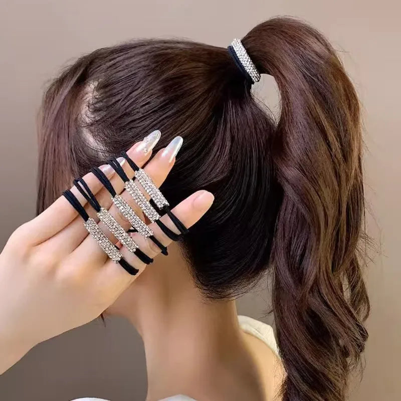 10 Stück Strass Haargummis | Hoch Elastische Haarringe | Damen & Mädchen Mode Haaraccessoires Kaufschwan®