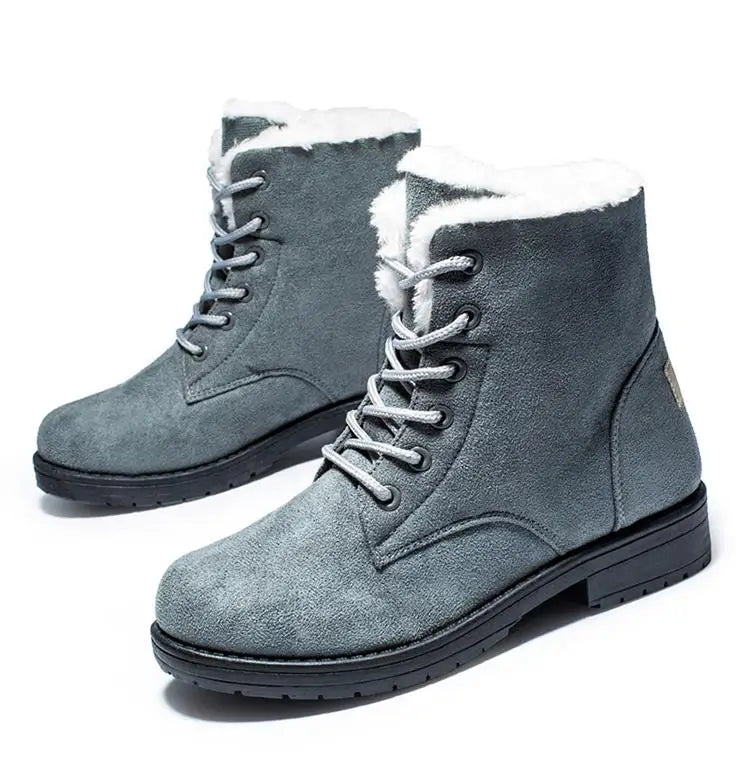 Damen Schneestiefel – Flache Plateau Winter Schuhe | Warme Kunstfell Gefütterte Plüsch Stiefel für Damen | Bequeme Winter Schuhe