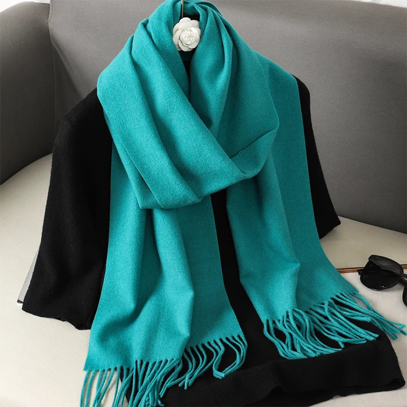 Bunte Winter Schals für Damen | Langer Kaschmir-Optik Wärmeschal | Einfarbig Hijab, Umschlagtuch & Pashmina Kopftuch
