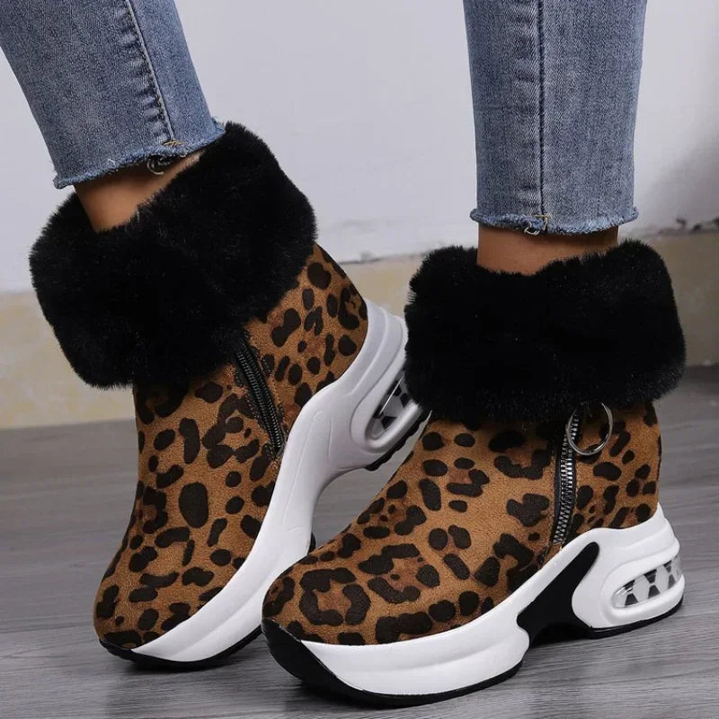 Damen Plateau Schneestiefel – Dicksohlige Winter Stiefeletten aus Kunst-Wildleder | Rutschfeste Knöchelstiefel mit Kunstfellfutter Größe 43