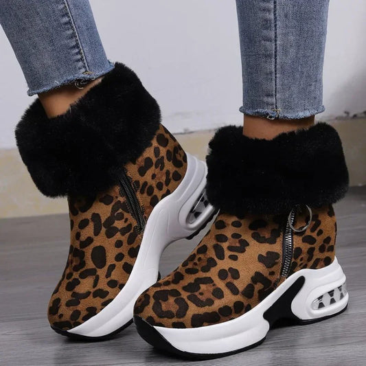 Damen Plateau Schneestiefel – Dicksohlige Winter Stiefeletten aus Kunst-Wildleder | Rutschfeste Knöchelstiefel mit Kunstfellfutter Größe 43