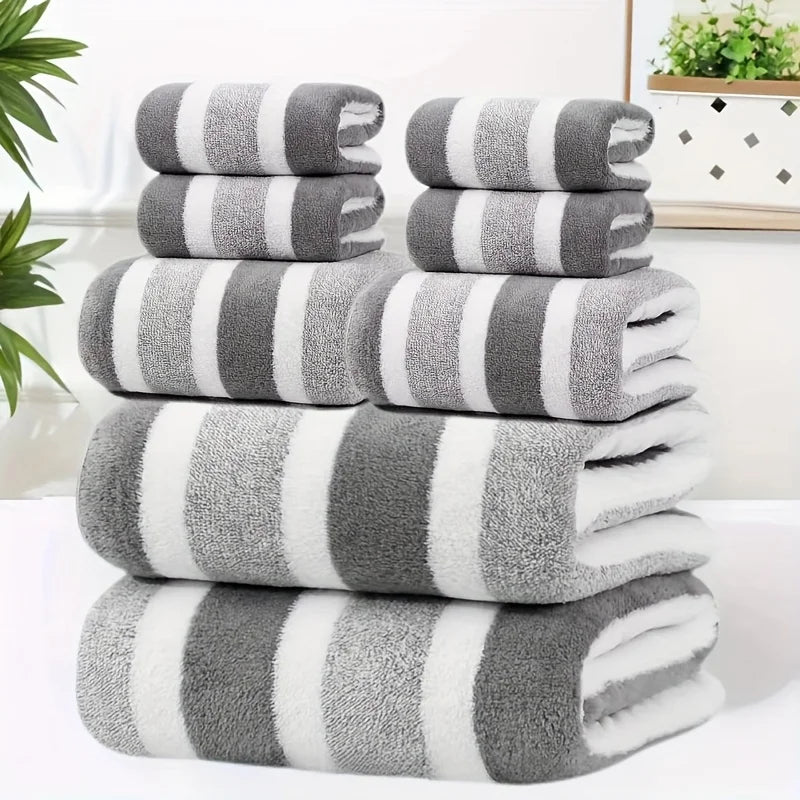 8-teiliges Gestreiftes Badetuch Set – Ultraweich, Hochsaugfähig & Fusselfrei | Fünf-Sterne Hotelqualität Handtücher Kaufschwan®