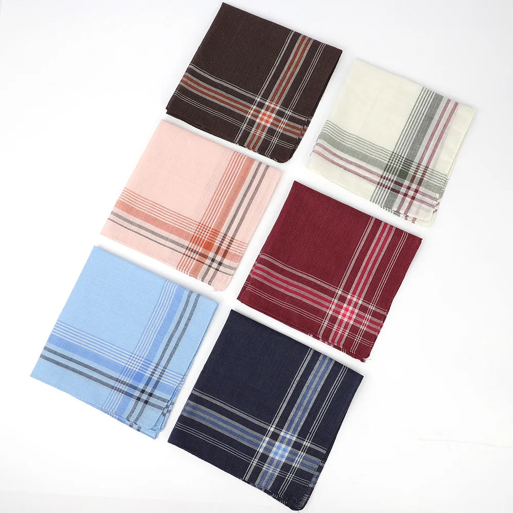 6er Set Herren Taschentücher – Gemischte Farben Kariert & Gestreift, Polyester-Baumwolle, Klassischer Vintage Stil 36×36CM Kaufschwan®
