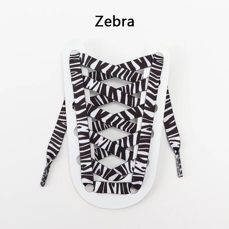 Tiermuster Schnürsenkel – Flache Modische Laces für Sneaker | Tiger-, Schlangen- & Leoparden-Print 120/140/160cm Kaufschwan® Zebra 140cm