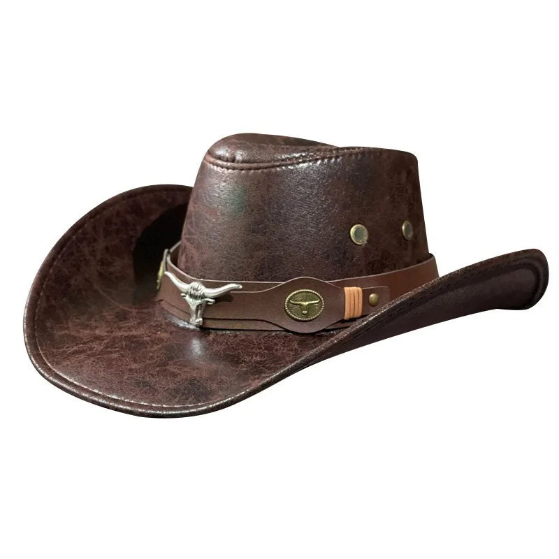 Kunstleder Western Cowboy Hut für Damen & Herren – Vintage Gentleman Dress Hat, Panama Cowgirl Jazz Cap, Klassischer Sombrero Kaufschwan®
