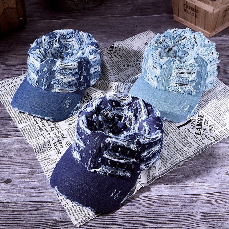 Distressed Denim Baseballkappe | Vintage Ripped Style Sonnenhut | Cool Hip Hop Snapback Caps für Herren & Damen Kaufschwan®