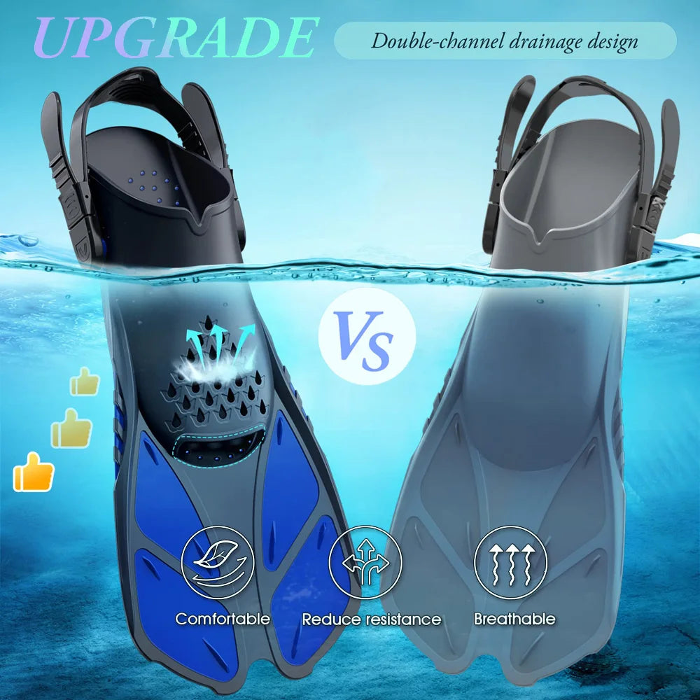 Schnorchelflossen mit verstellbaren Schnallen | Kurze Silikon Schwimmflossen | Offene Ferse Tauchschuhe für Erwachsene Herren & Damen Kaufschwan®