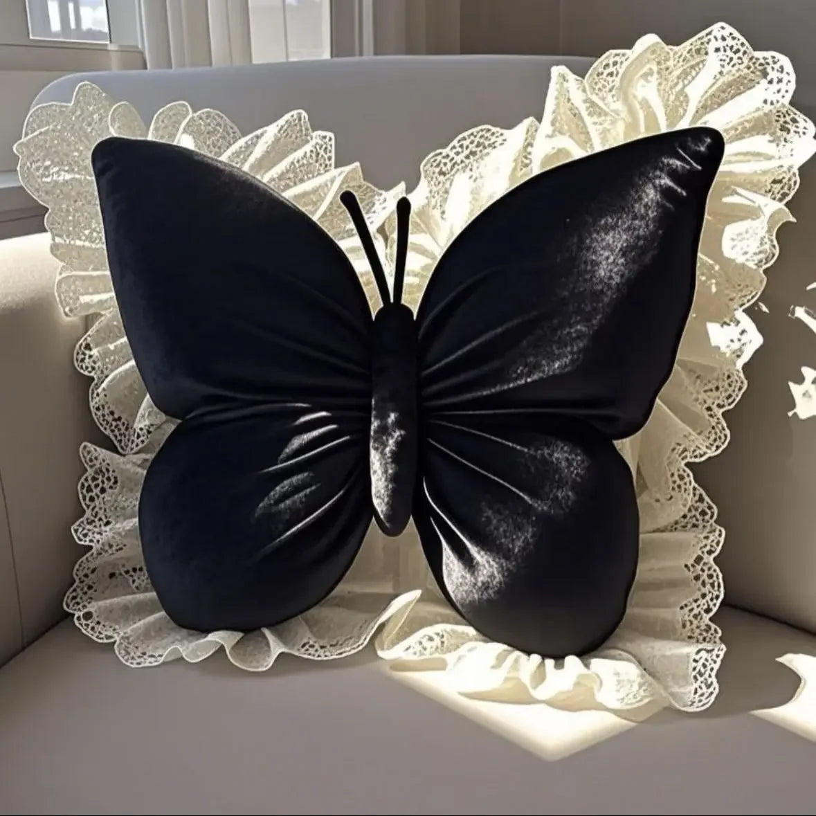 Süßes Prinzessin Schmetterling Kissen | Büro, Wohnzimmer, Schlafzimmer, Auto Sofa Kissen | Schleifen-Dekor Beschreibung: Kaufschwan® Schwarz 55x50cm