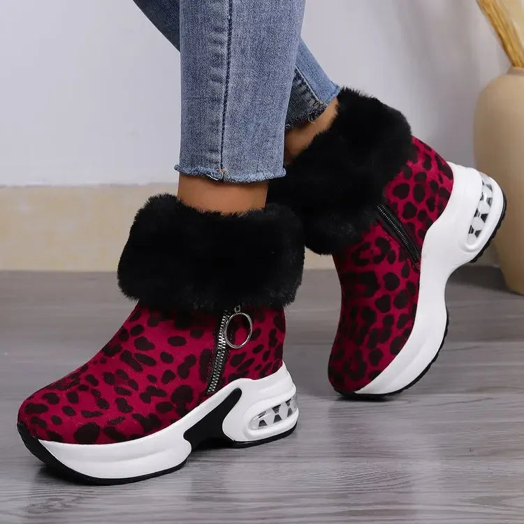 Damen Plateau Schneestiefel – Dicksohlige Winter Stiefeletten aus Kunst-Wildleder | Rutschfeste Knöchelstiefel mit Kunstfellfutter Größe 43