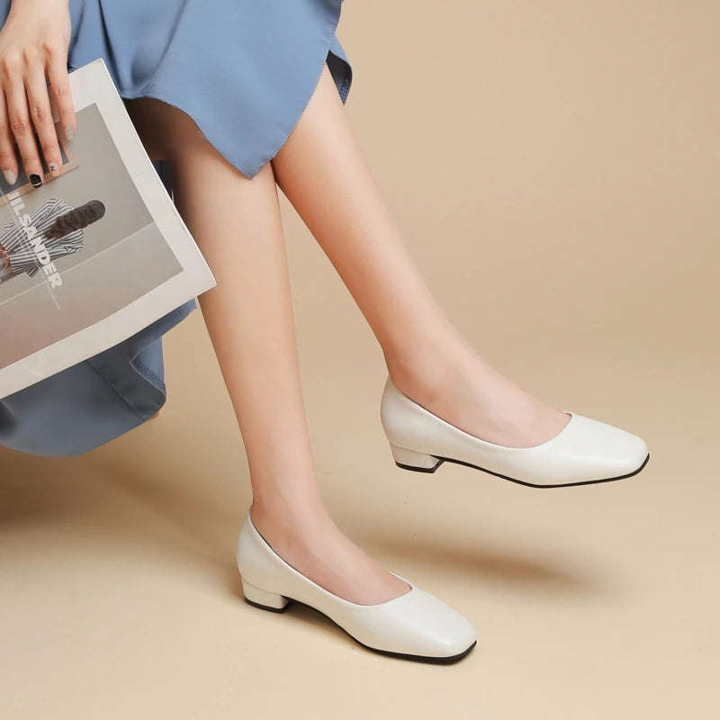 Damen Business-Pumps mit Quadratischer Spitze – Elegante Flache Schuhe mit Niedrigem Absatz | Büro- und Karriereschuhe für Frühjahr & Herbst Kaufschwan®