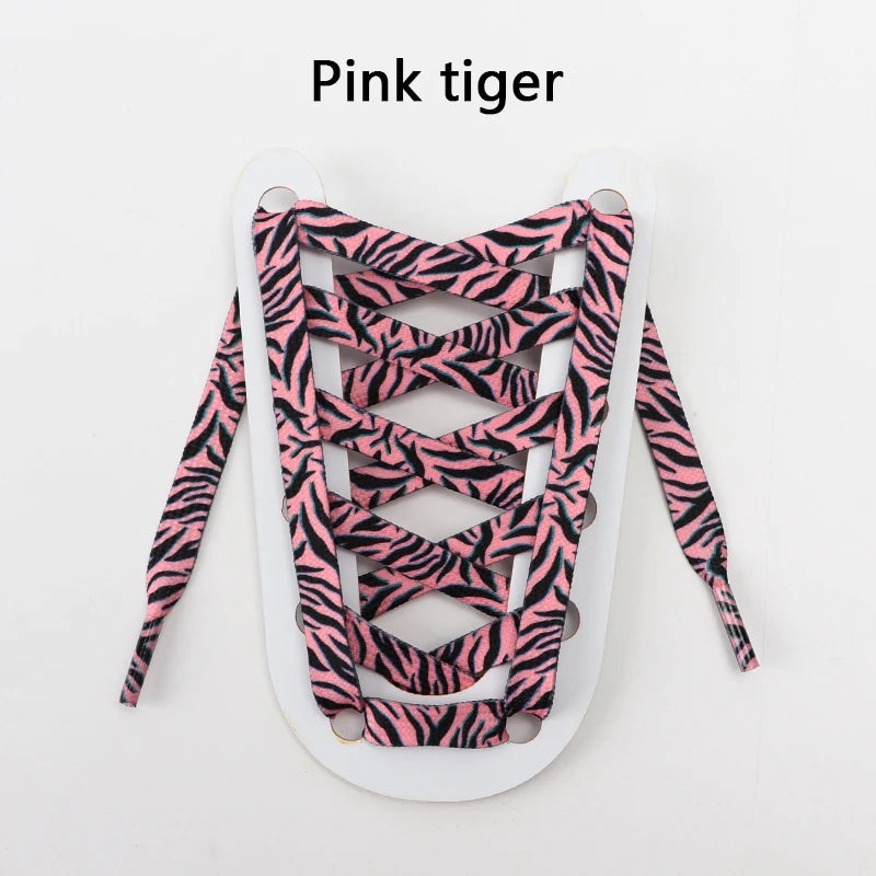 Tiermuster Schnürsenkel – Flache Modische Laces für Sneaker | Tiger-, Schlangen- & Leoparden-Print 120/140/160cm Kaufschwan® Rosa Tiger 140cm