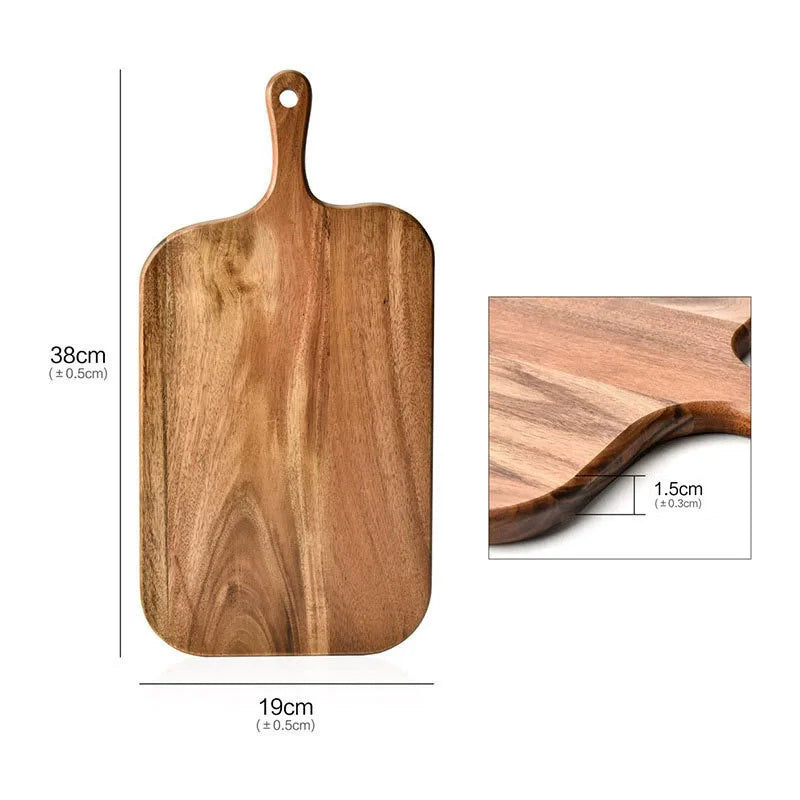Holz Schneidebrett mit Griff – Küchen Servierbrett für Haushalt | Käse- & Charcuteriebrett für Brot, Obst & Speisen Kaufschwan® 38x19x1.5cm