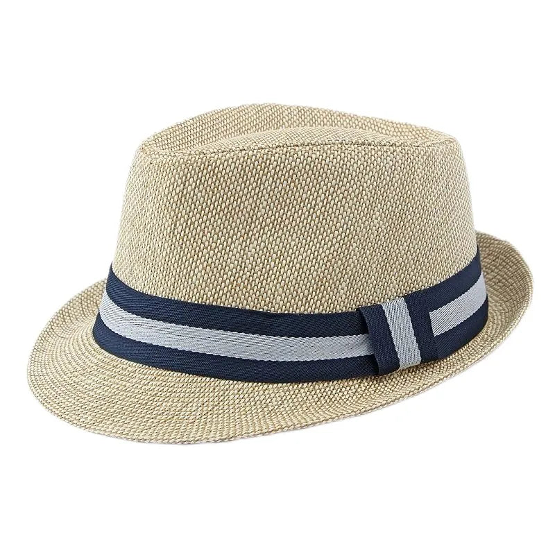 Retro Sonnenhut – Britischer Top Hat Stil, Geometrischer Strohhut mit Gürtel, Unisex Strand & Partner Fedoras
