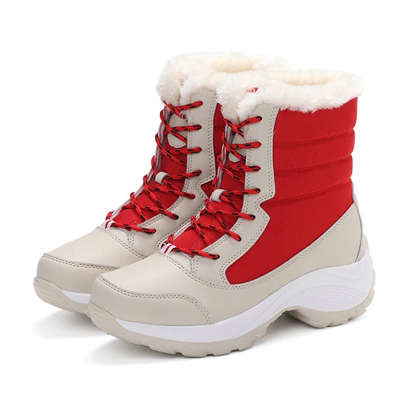 Damen Schneestiefel – Winter Plateau Schuhe | Warme Kunstfell Gefütterte Flache Stiefel für Damen | Bequeme Winter Schuhe