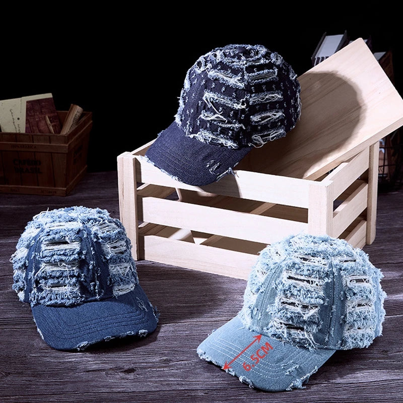 Distressed Denim Baseballkappe | Vintage Ripped Style Sonnenhut | Cool Hip Hop Snapback Caps für Herren & Damen Kaufschwan®