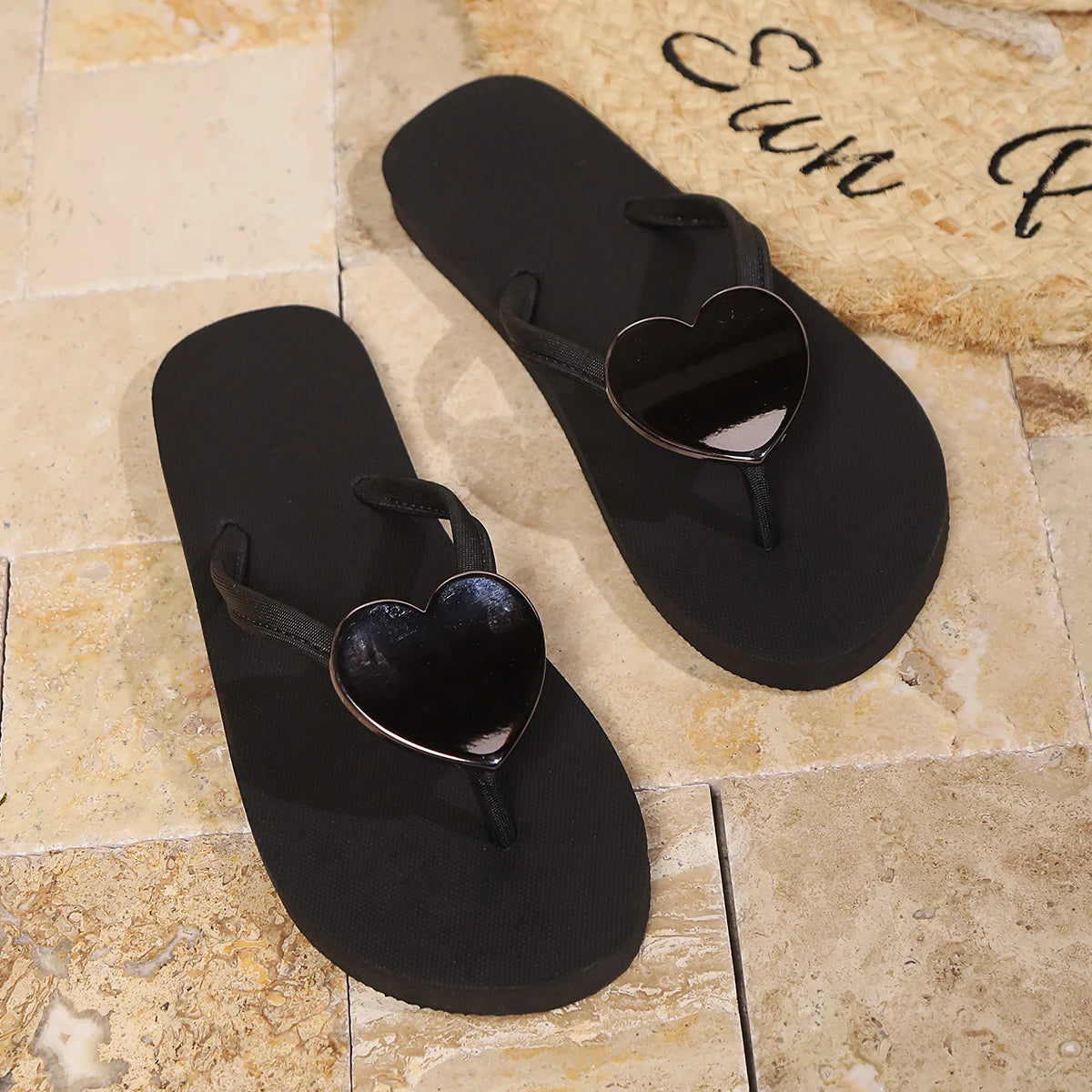 Damen Sommer Flip-Flops | Herz-Design Slipper | Freizeit-, Strand- & Hausschuhe | Größe 43 Kaufschwan®