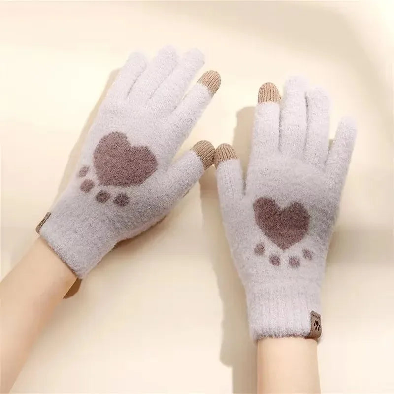 Damen Winter Pfoten Handschuhe – Flauschige Warme Strickhandschuhe | Touchscreen Vollfinger Fäustlinge für Kaltes Wetter Kaufschwan® Beige