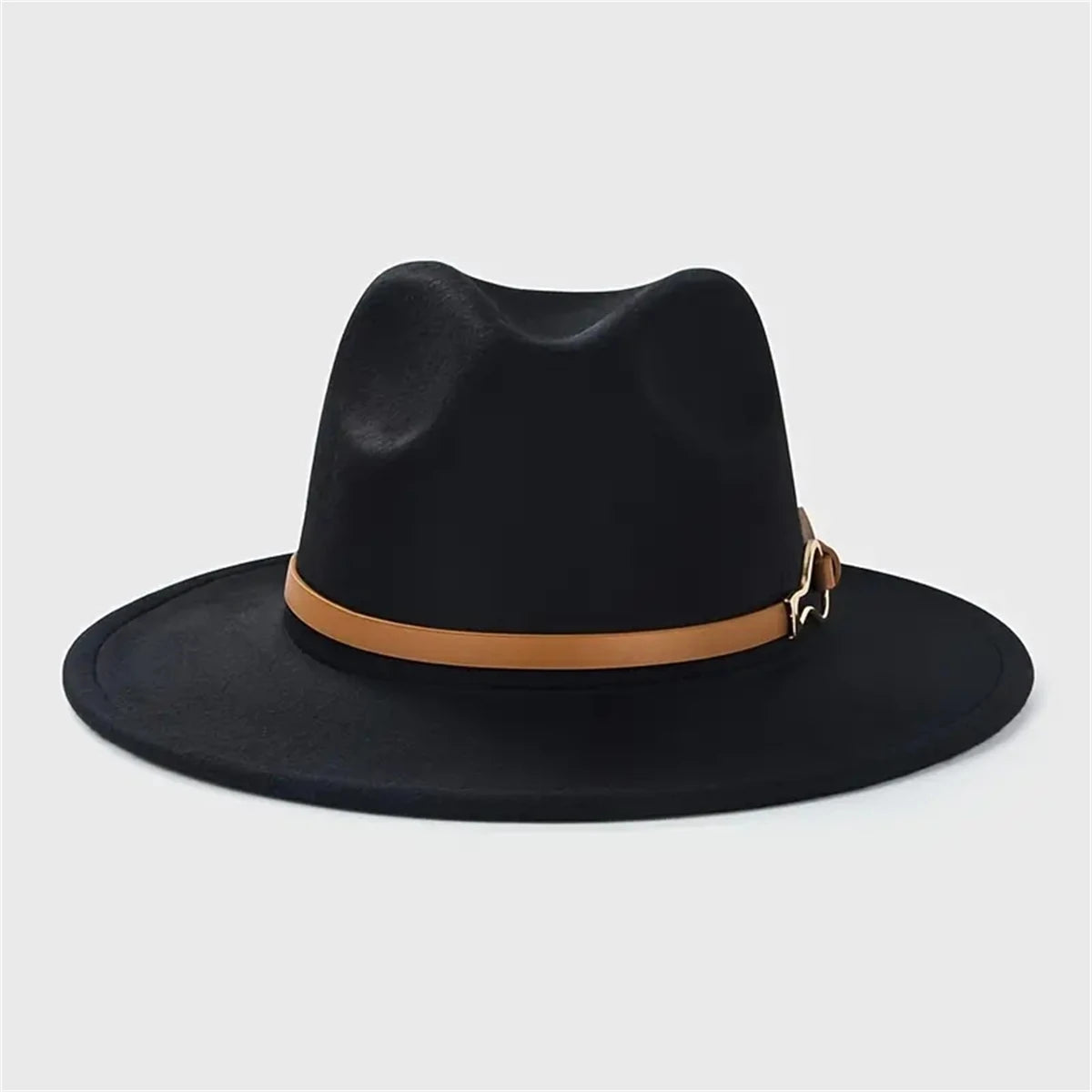 Damen Western Cowboy Hut – Stylischer Flachkrempen-Wollhut mit Leder Schnalle, Jazz-Accessoire für Herren Kaufschwan®