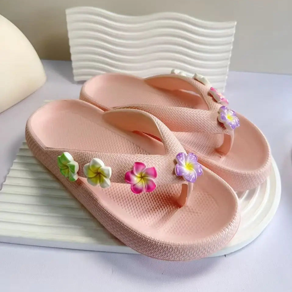 Damen Süße Bunte Ei-Blumen Flip-Flops | Sommer-Sandalen | Strand, Party & Freizeit Hausschuhe Kaufschwan® Rosa 42-43