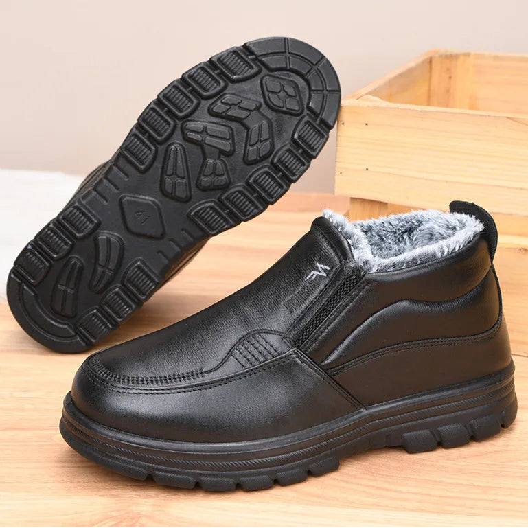 Herren Winterstiefel aus Leder – Wasserdicht & Rutschfest | Gefütterte Warme Baumwoll-Stiefeletten für Arbeit & Outdoor Kaufschwan®