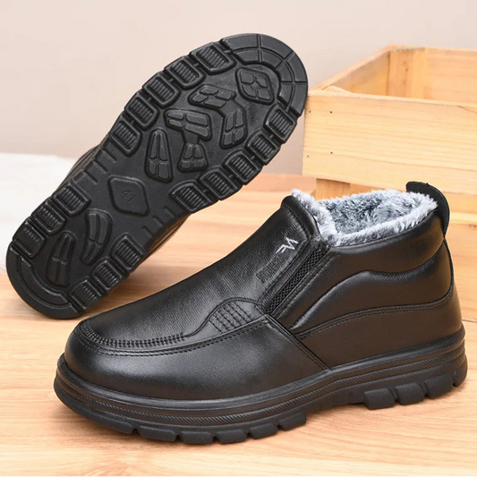 Herren Winterstiefel aus Leder – Wasserdicht & Rutschfest | Gefütterte Warme Baumwoll-Stiefeletten für Arbeit & Outdoor Kaufschwan®