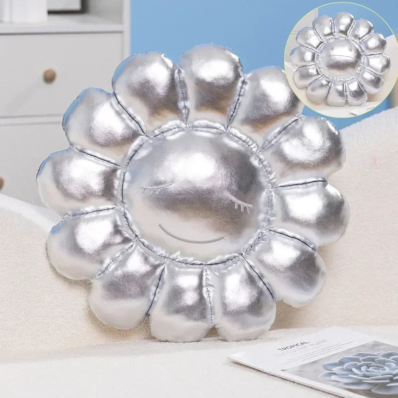 Regenbogen Blumen Plüschkissen | Ästhetisches Cartoon-Kissen | Süßes Sofa Dekokissen | Rückenstütze fürs Büro & Zuhause Kaufschwan® Silber 40x40cm