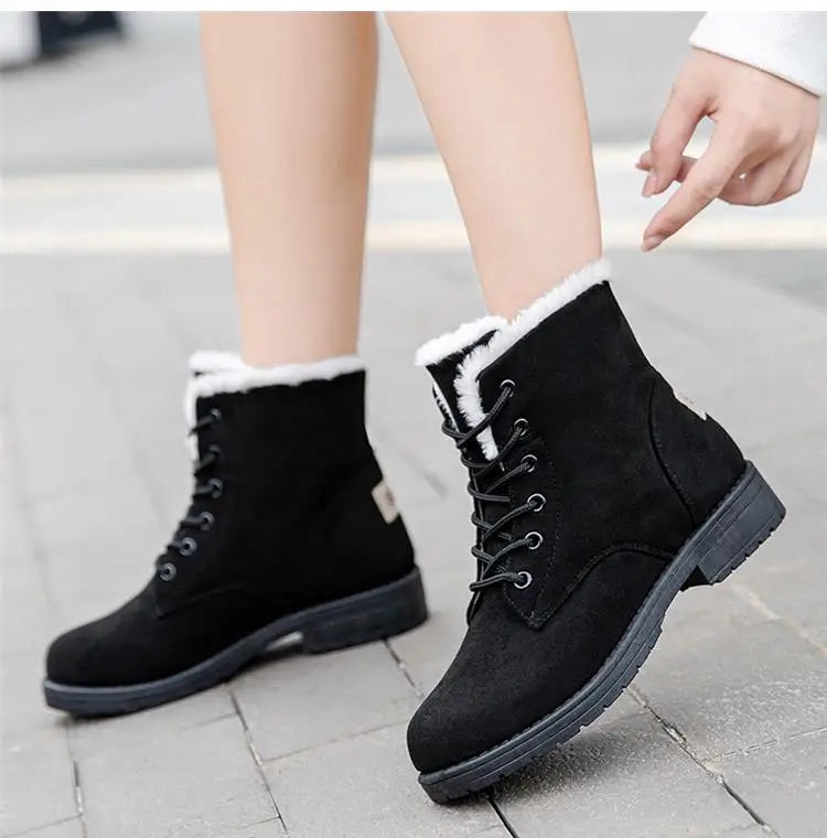 Damen Schneestiefel – Flache Plateau Winter Schuhe | Warme Kunstfell Gefütterte Plüsch Stiefel für Damen | Bequeme Winter Schuhe