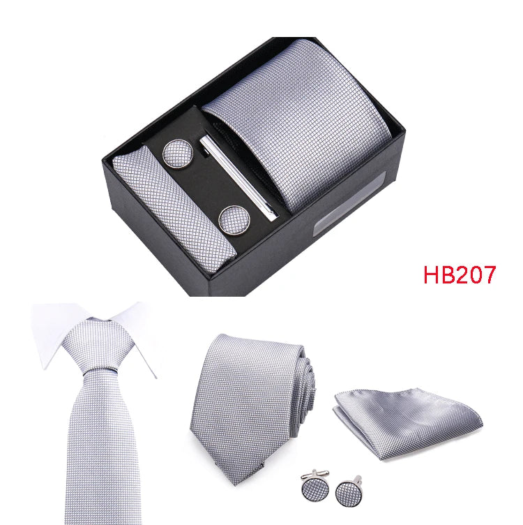 Herren Jacquard-Krawatten-Set 8 cm – Elegante Krawatte mit Einstecktuch, Manschettenknöpfen & Krawattenklammer | Luxus-Geschenkbox für Hochzeit & Business Kaufschwan®