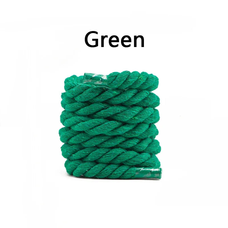 Runde Dicke Schnürsenkel – 1cm Baumwoll-Leinen Geflecht | Bunte Robuste Laces für Sneaker, Laufschuhe & Stiefel Kaufschwan® Grün 100cm