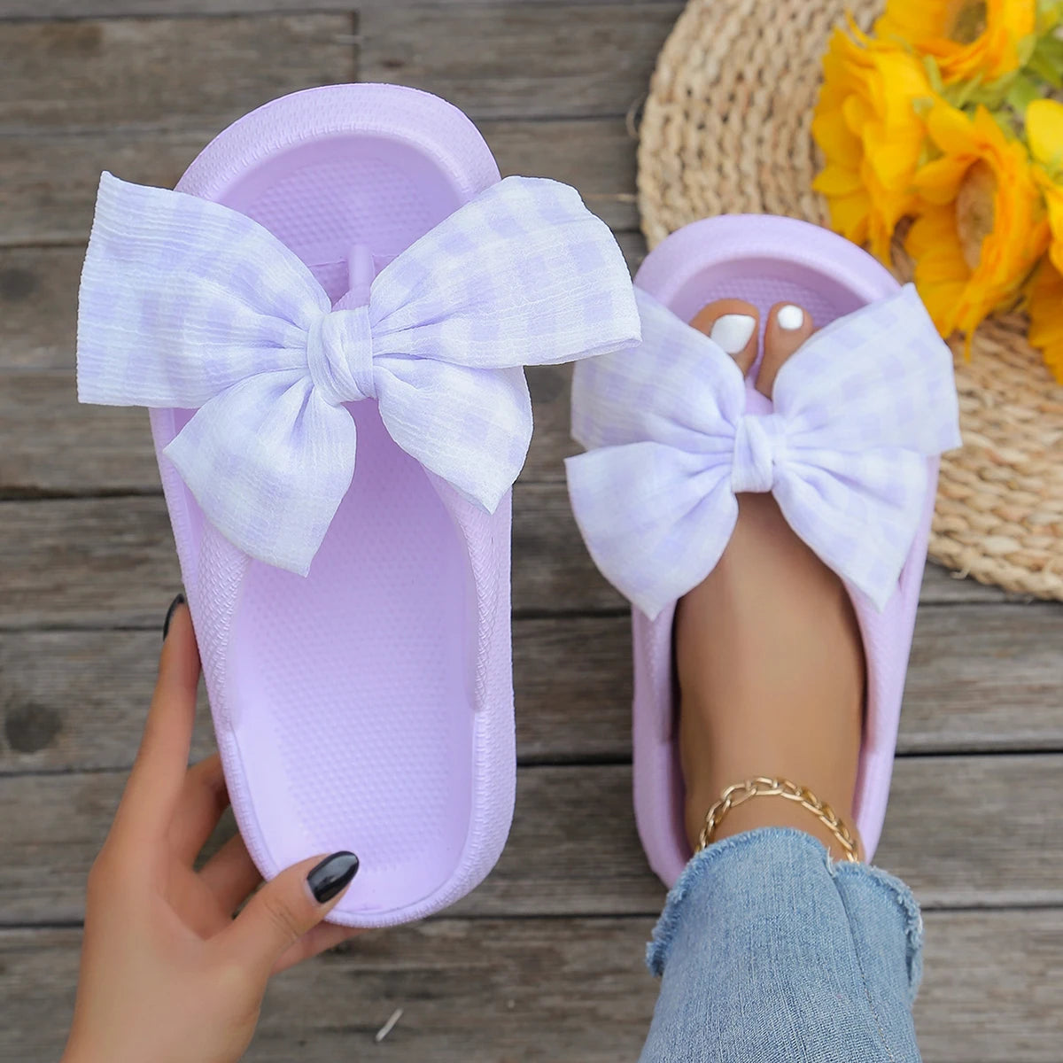 Damen Sommer Flip-Flops mit Leopardenmuster & Schleife | Weiche Dicksohlen-Cloud-Slipper | Strand- & Urlaubssandalen Kaufschwan®