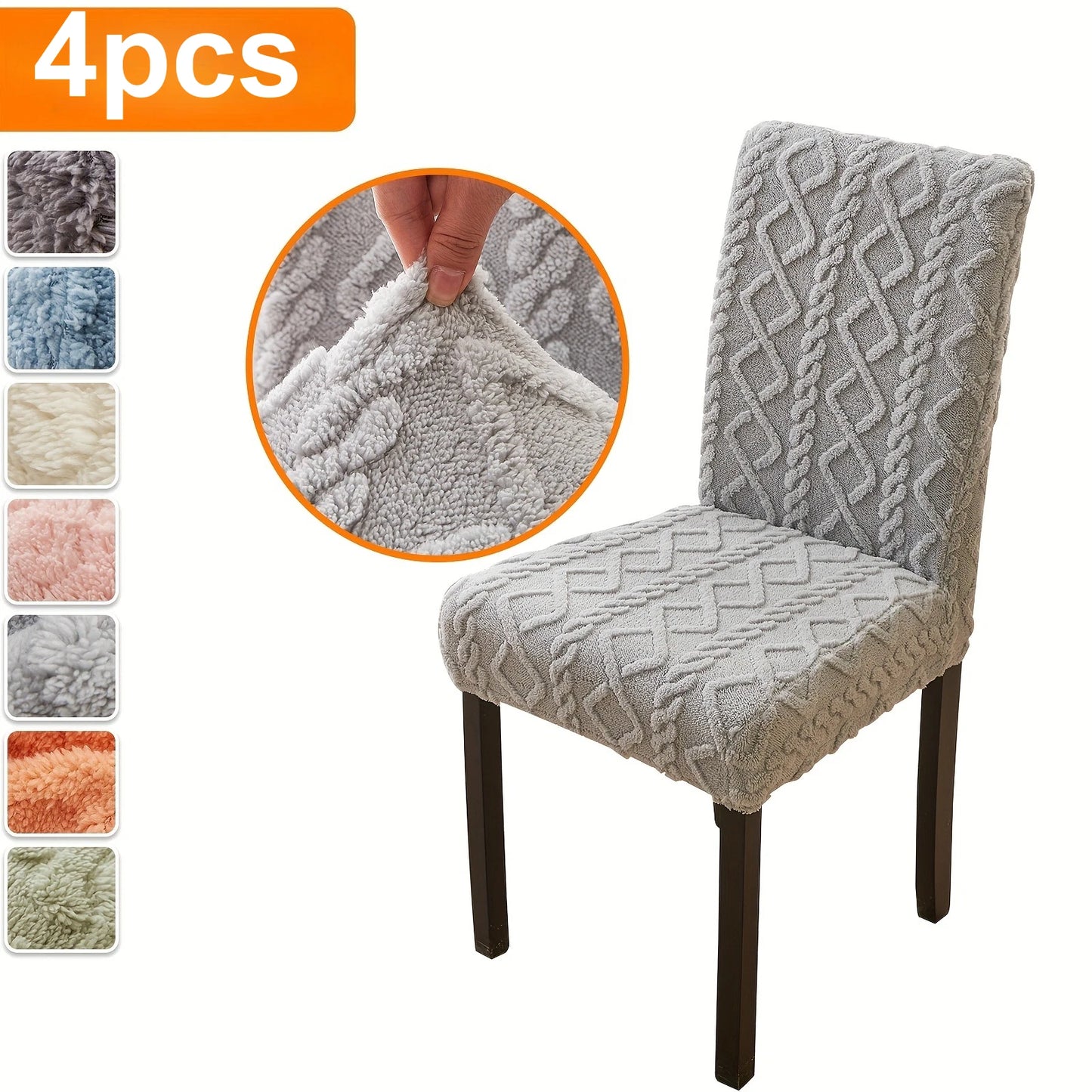 4 Stück Moderne Velours Stuhlbezüge – Elastische Slipcovers mit Gummiband, Dicke Plüsch Sitzschützer für Alle Jahreszeiten Kaufschwan®