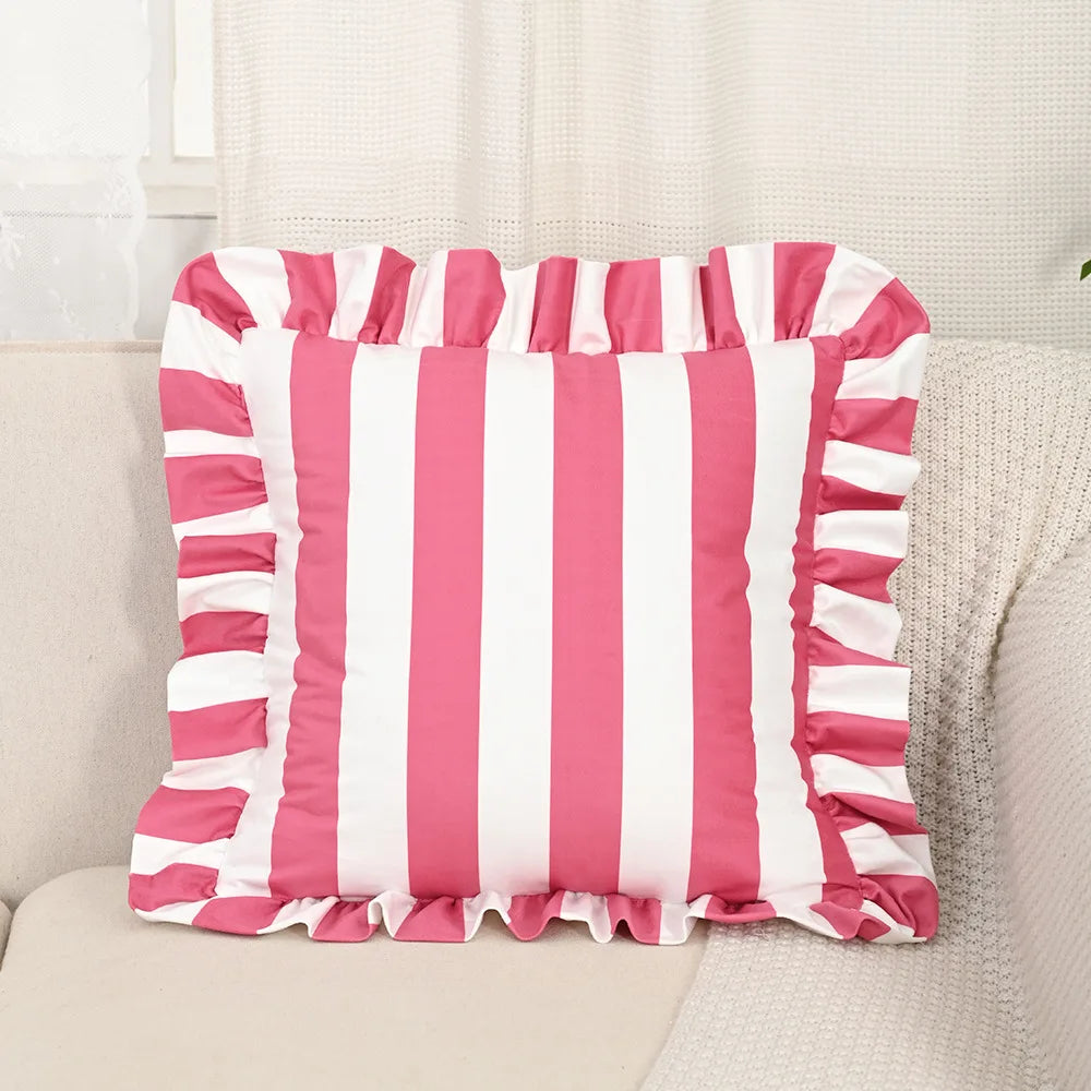 Gestreiftes Samtkissen mit Lotusblatt-Rüsche | Prinzessin Gestreiftes Quadratisches Kissen für Sofa & Stuhl | Wohnraum-Deko 45x45cm Kaufschwan® Design 6 45X45cm