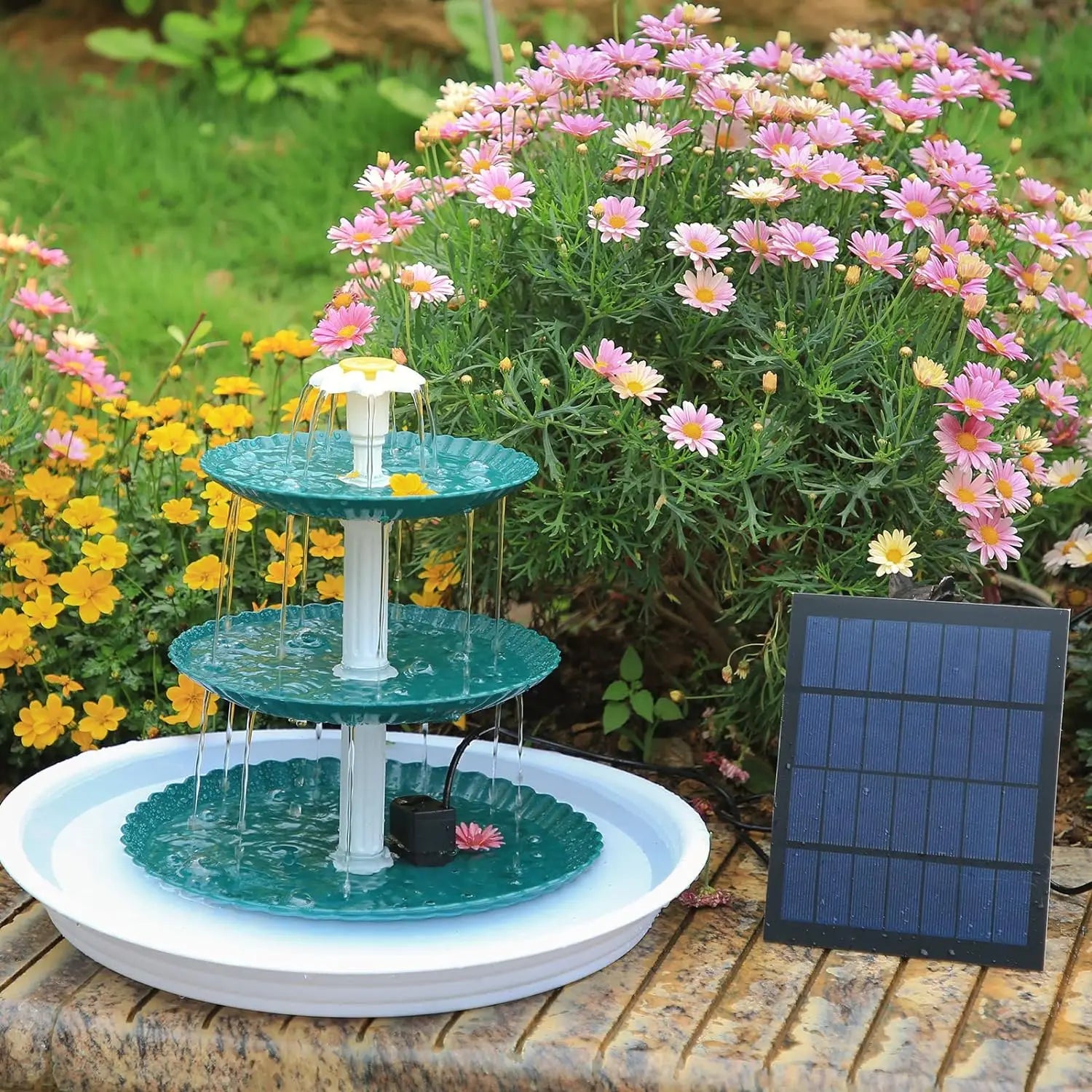 3-Stufiges Vogelbad mit 3,5W Solarpumpe – DIY Solar-Brunnen | Abnehmbares Wasserspiel für Garten & Dekoration Kaufschwan®