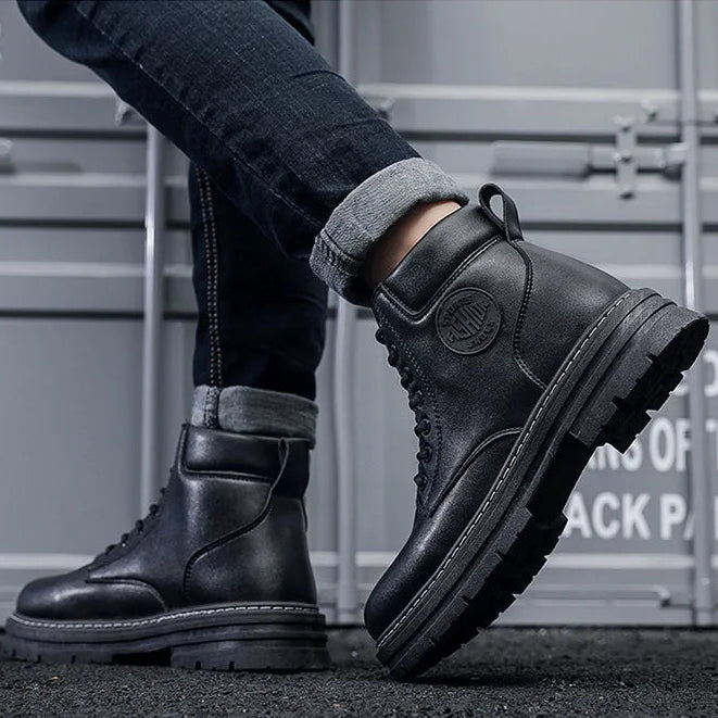 Herren Herbst-Stiefel – Modische Hohe Motorrad-Lederschuhe | Bequeme Outdoor-Schnürstiefel für Freizeit & Alltag Kaufschwan®