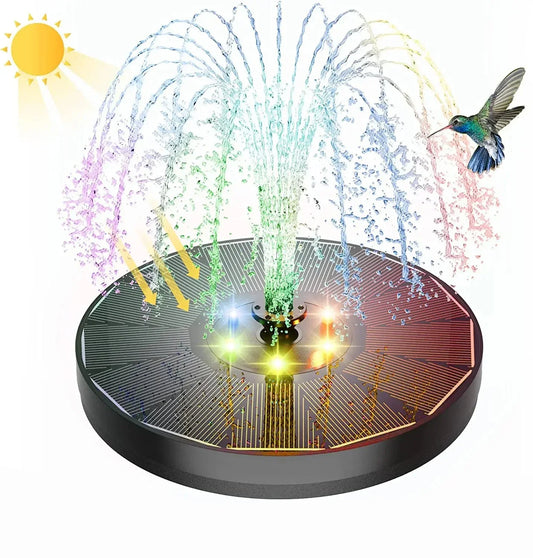 Solar-Wasserbrunnenpumpe mit 12 LED-Lichtern – Schwimmende Solar-Fontäne mit 9 Düsen für Vogelbad & Gartenteich Kaufschwan®