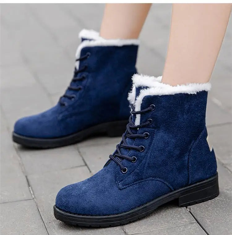 Damen Schneestiefel – Flache Plateau Winter Schuhe | Warme Kunstfell Gefütterte Plüsch Stiefel für Damen | Bequeme Winter Schuhe