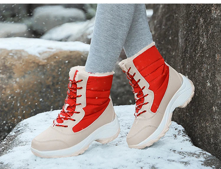 Damen Schneestiefel – Winter Plateau Schuhe | Warme Kunstfell Gefütterte Flache Stiefel für Damen | Bequeme Winter Schuhe