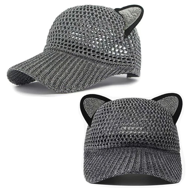 Sommer Damen Niedliche Katzenohren Mesh Baseballkappe | Verstellbarer Sonnenschutz Hut Kaufschwan®