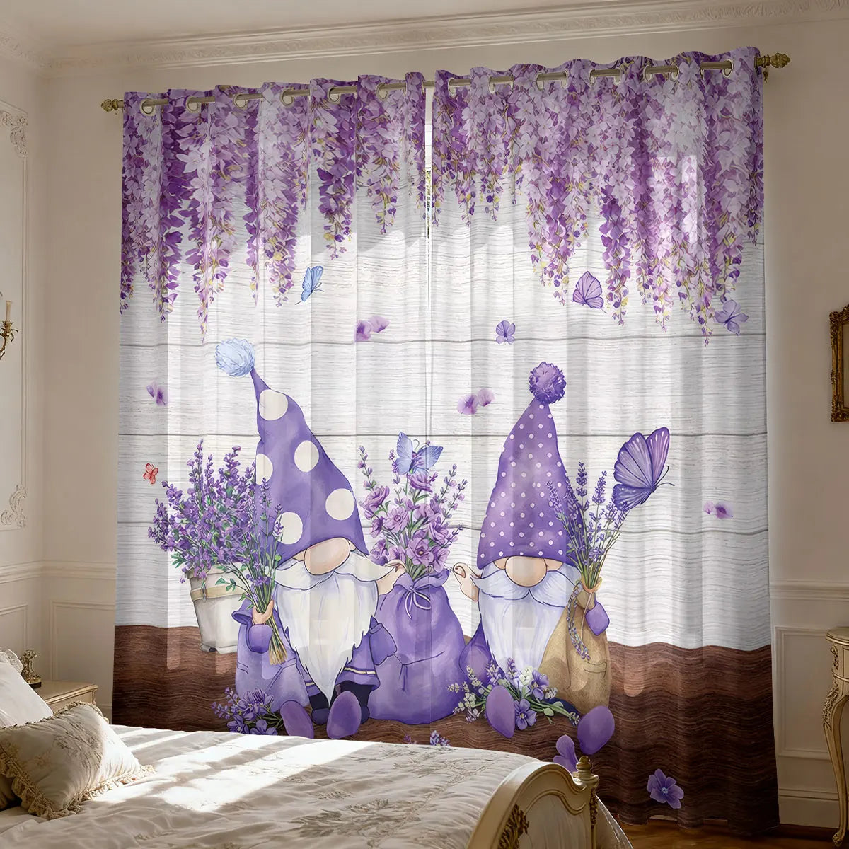 Lavendel Blumen Print Vorhang Isoliert für Wohnzimmer Schlafzimmer Dekoration 2 Stück/Set Kaufschwan® Lila - Violett 214x160 Ösenverschluss