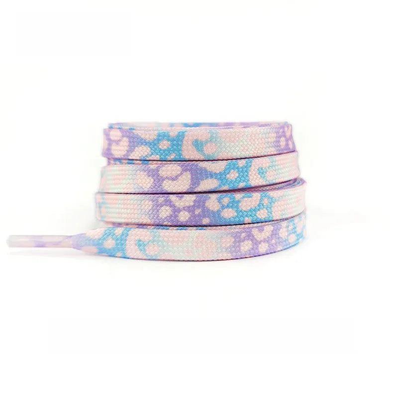 Flache Modische Schnürsenkel – Leopardenmuster & Tie-Dye Farbverlauf | Stilvolle Laces für AF1, AJ1 & Leinensneaker Damen & Herren Kaufschwan® Lila Blau 140cm