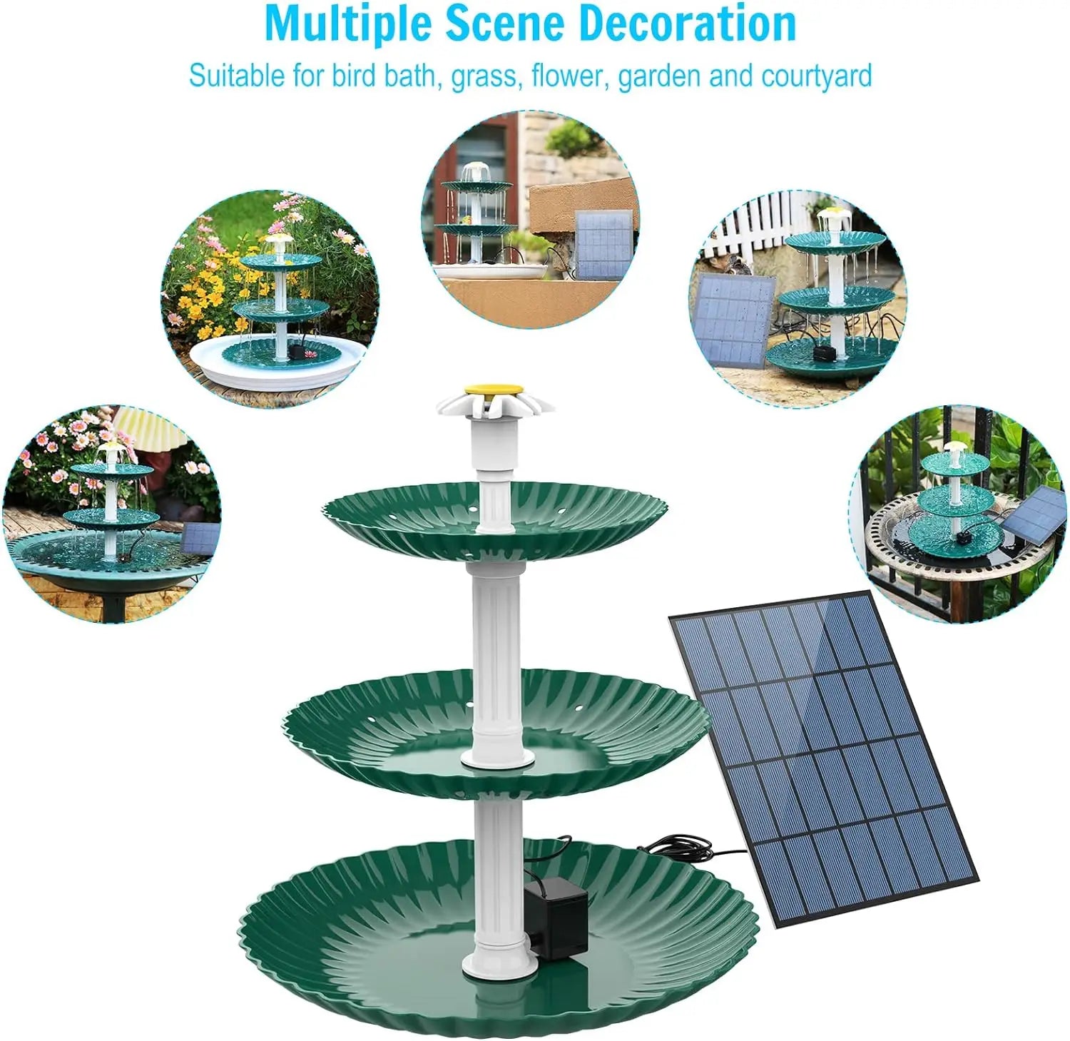 3-Stufiges Vogelbad mit 3,5W Solarpumpe – DIY Solar-Brunnen | Abnehmbares Wasserspiel für Garten & Dekoration Kaufschwan®